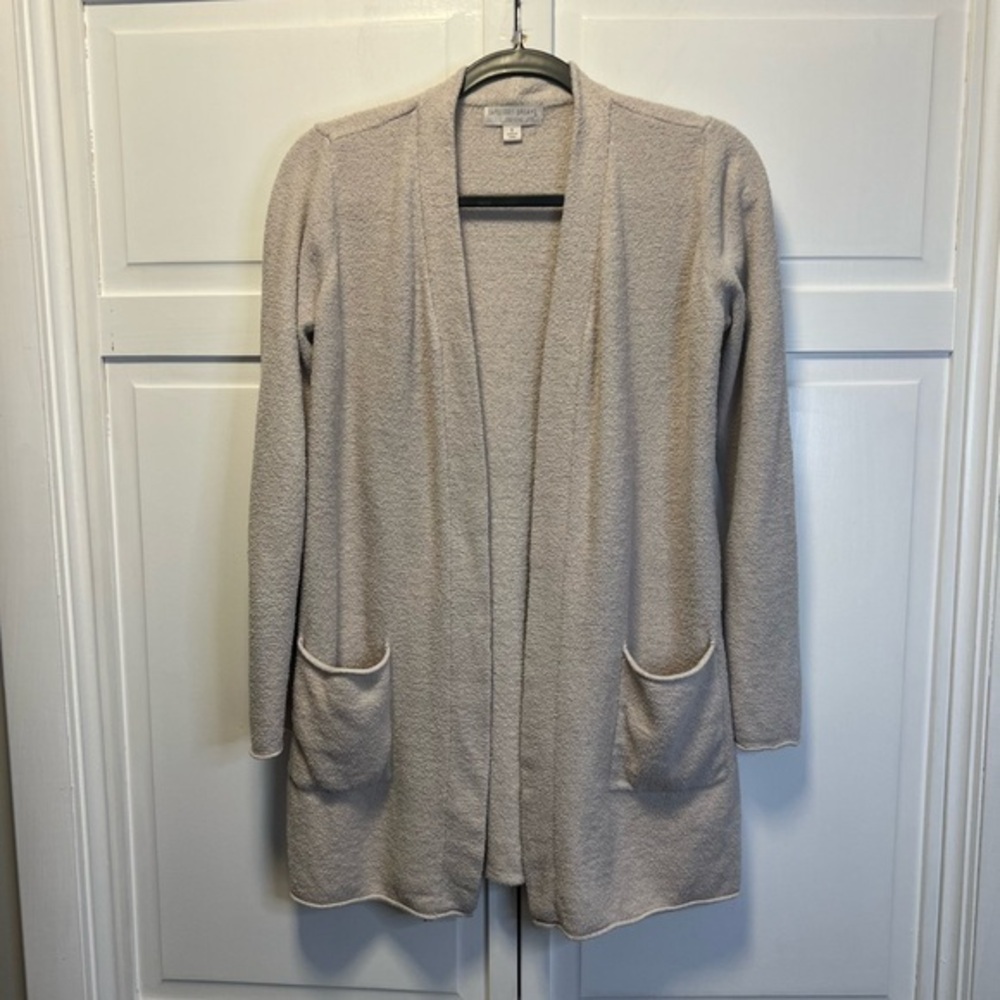 Barefoot Dreams CozyChic Lite Tan/Cream Open Front Cardigan Size Women’s Small